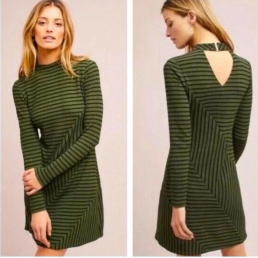 Anthropologie Hutch Medium Green and Black Striped Dress